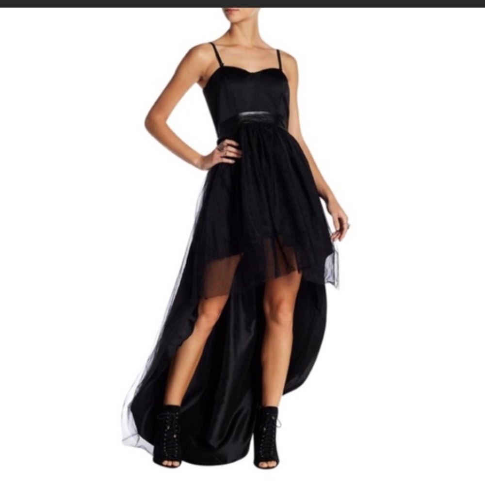 TOV Holy Mesh Cocktail Dress - Faux Leather Trim